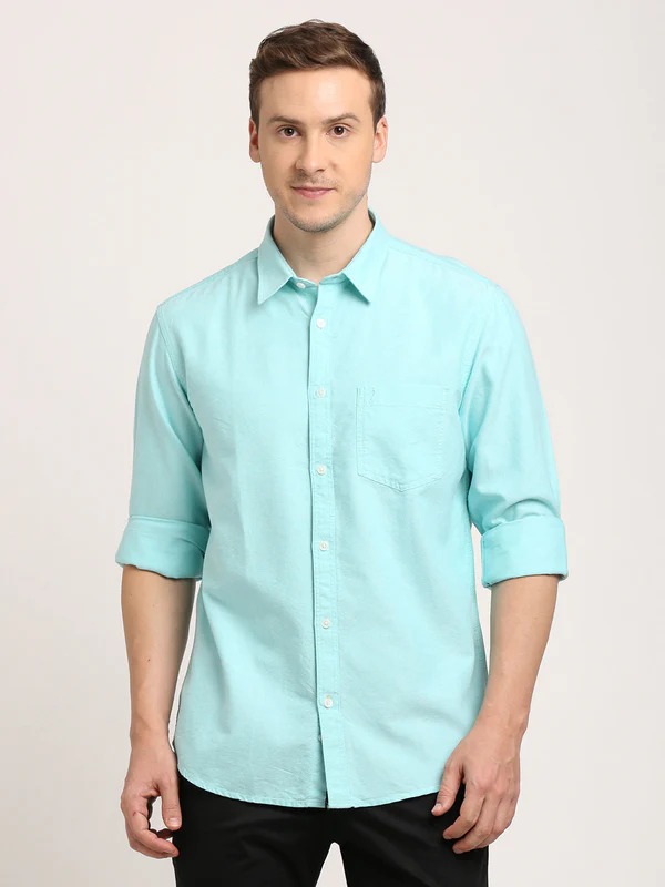 Indian Terrain Men's Regular Fit Full Sleeve Solid Green Shirt